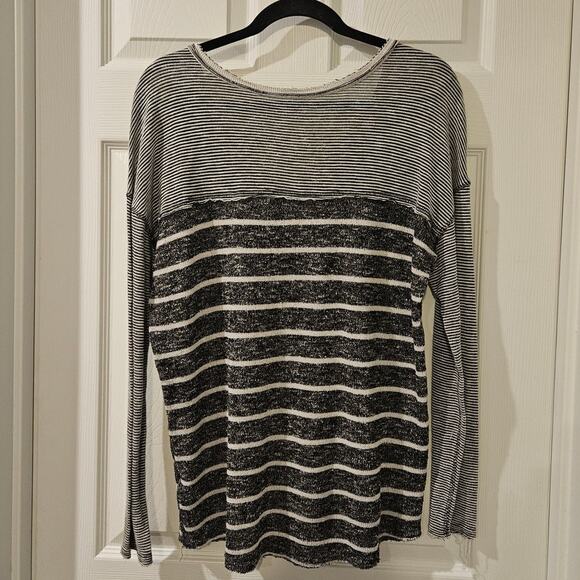 Free People Burnout Stripe Long Sleeve Top Sweater Small Lightweight Slouchy - Picture 6 of 6